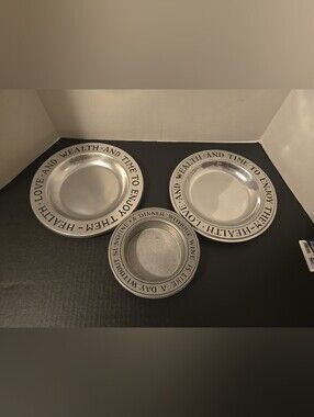 Wilton Pewter Silver 2 Plates 1 Wine Coadter Lot  Halloween Fall Decor